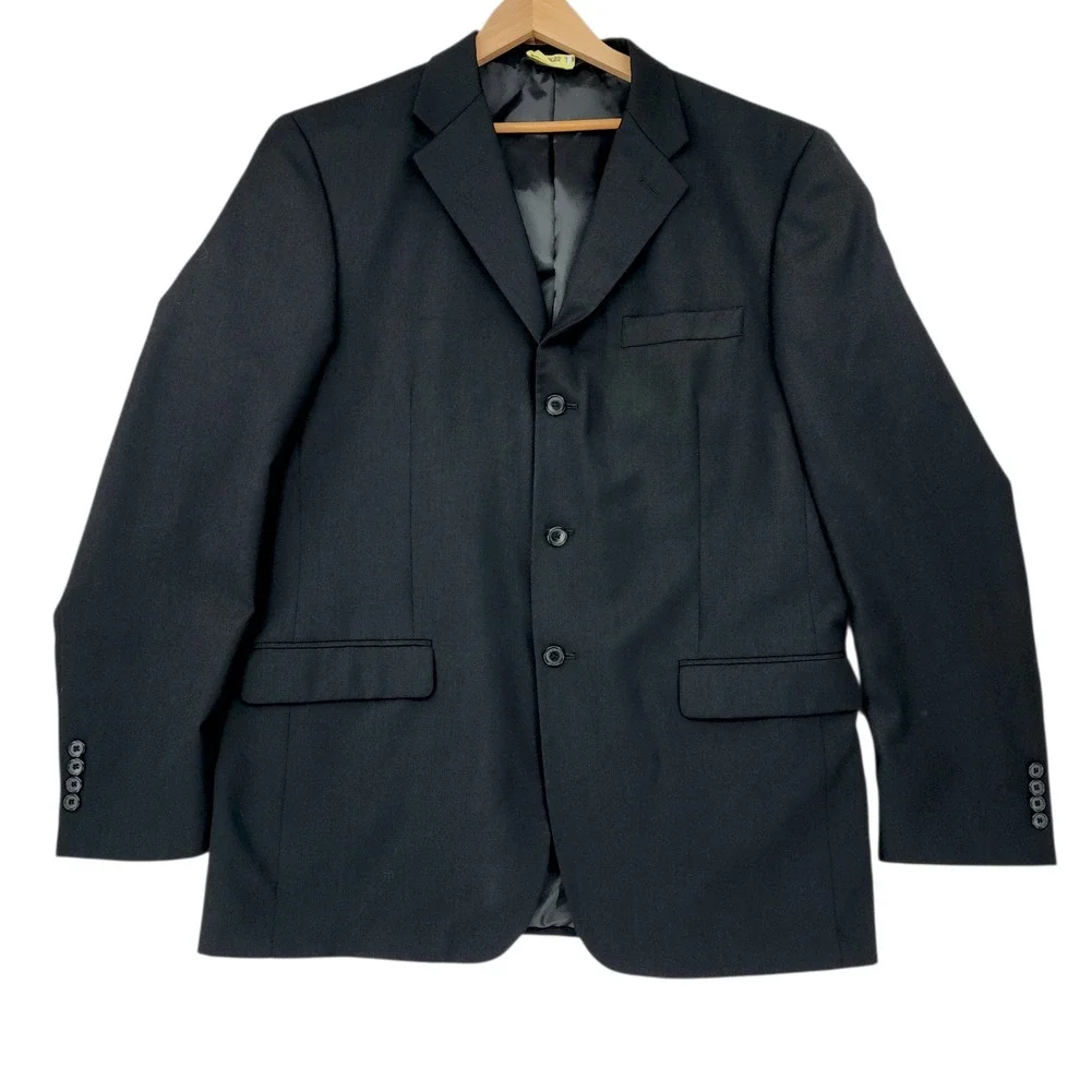 Claiborne Suit 44L 40x32 Men Black 2 pc Wool 3 Button Pleats Professional Formal